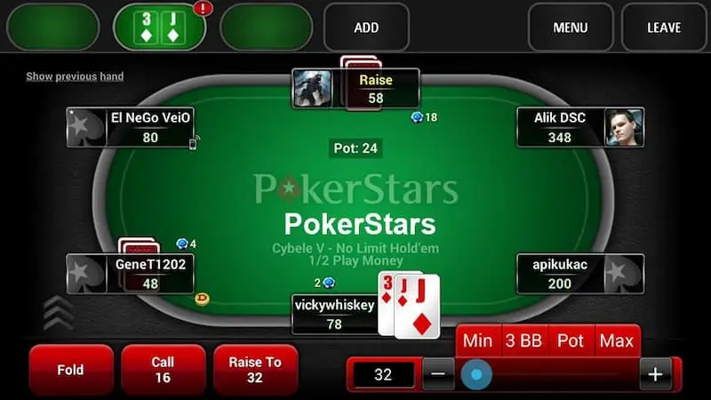 Các hành động trong poker online 888to
